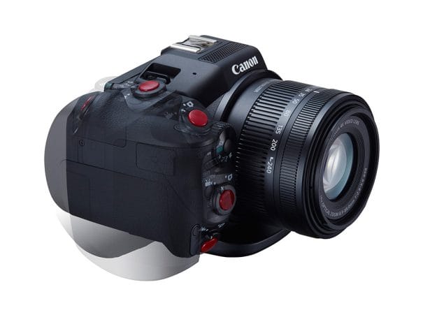 A Canon XC10 elforgatható markolatú.
